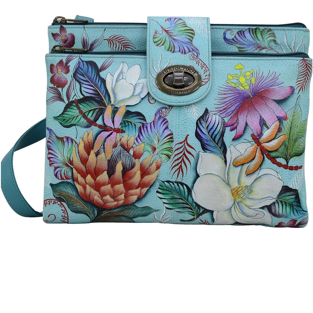 Anuschka Crossbody Organizer -Jardin Bleu